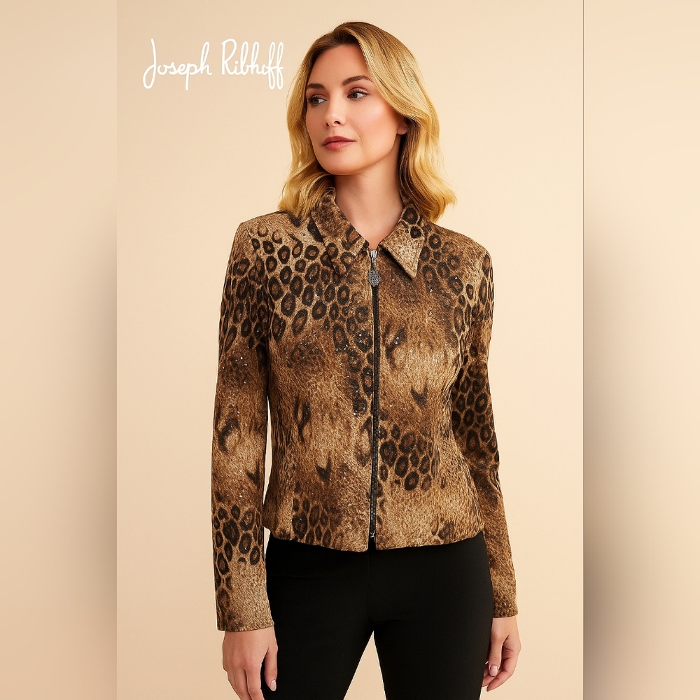 Vintage 90s Ribkoff Trends Sequin Leopard Print Jacket Size 8